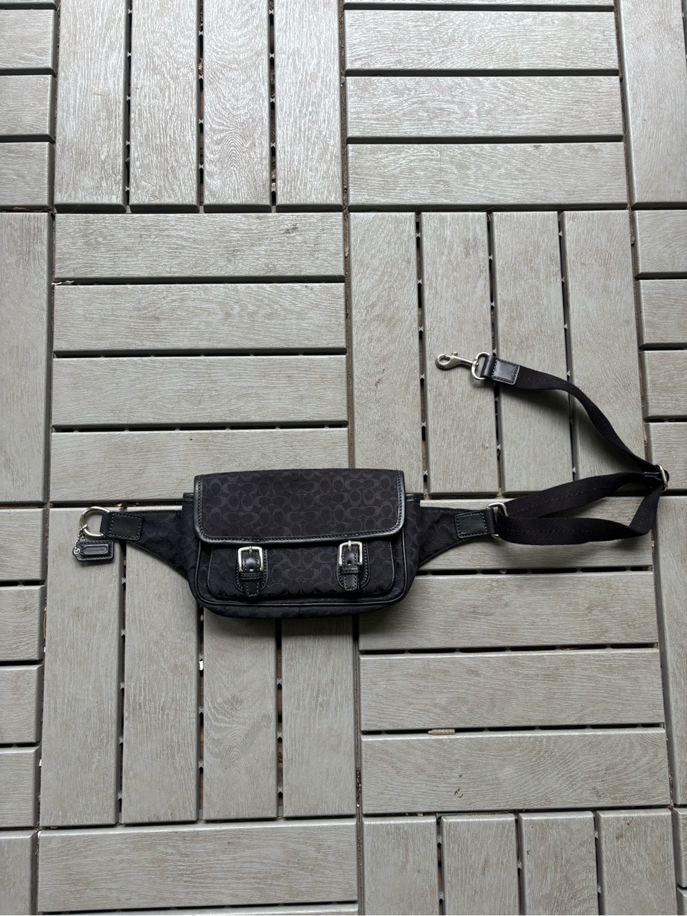 Coach Black Signature Canvas Belt Bag with Buckle Flap